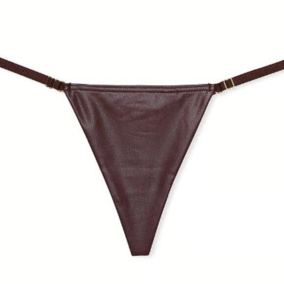 Victoria's Secret Faux Leather Adjustable V-String Panty Brown - Picture 1 of 8